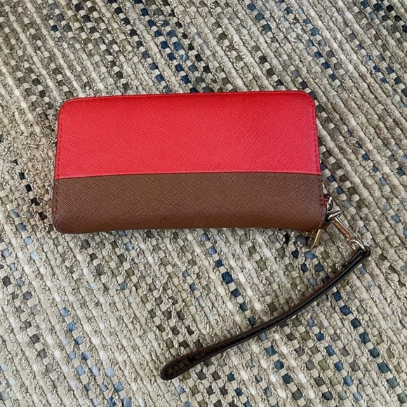 Michael Kors Leather Red/ Tan Wristlet - Picture 3 of 7